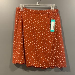 Burnt orange white polka dot mini skirt
